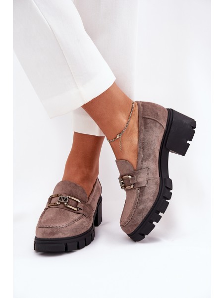 Eco Suede Women's Lace-Up Shoes With Decoration Ciemnobeżowe Vinceza 39921