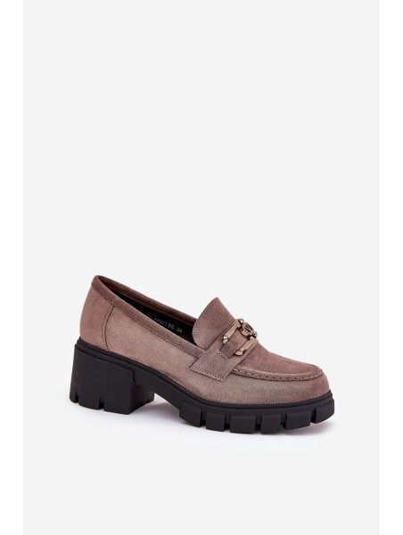 Eco Suede Women's Lace-Up Shoes With Decoration Ciemnobeżowe Vinceza 39921