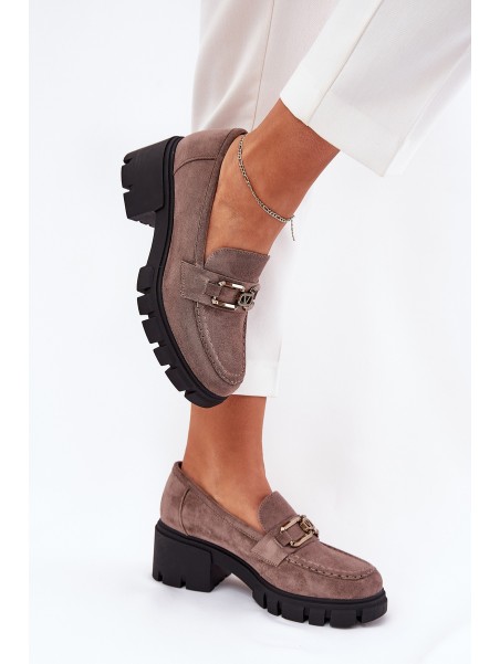Eco Suede Women's Lace-Up Shoes With Decoration Ciemnobeżowe Vinceza 39921