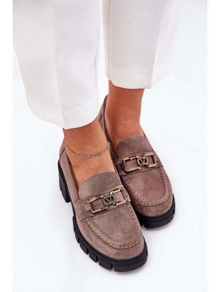 Eco Suede Women's Lace-Up Shoes With Decoration Ciemnobeżowe Vinceza 39921