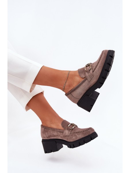 Eco Suede Women's Lace-Up Shoes With Decoration Ciemnobeżowe Vinceza 39921
