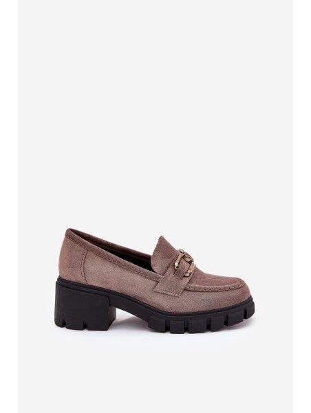 Eco Suede Women's Lace-Up Shoes With Decoration Ciemnobeżowe Vinceza 39921