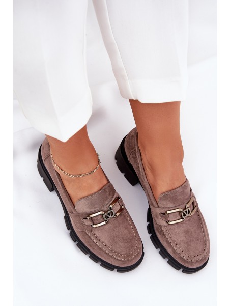 Eco Suede Women's Lace-Up Shoes With Decoration Ciemnobeżowe Vinceza 39921