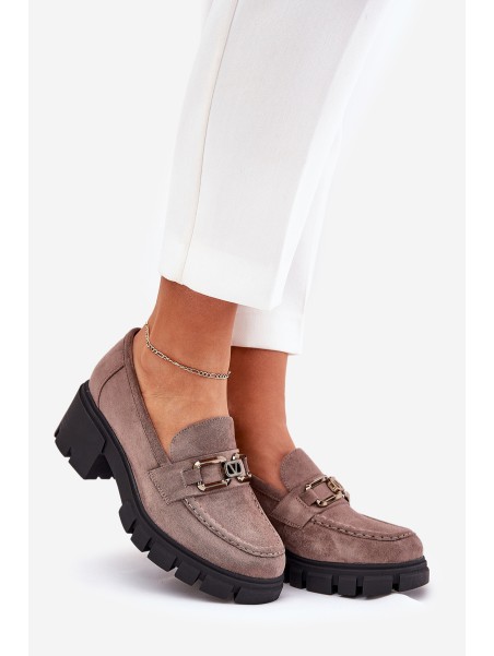 Eco Suede Women's Lace-Up Shoes With Decoration Ciemnobeżowe Vinceza 39921