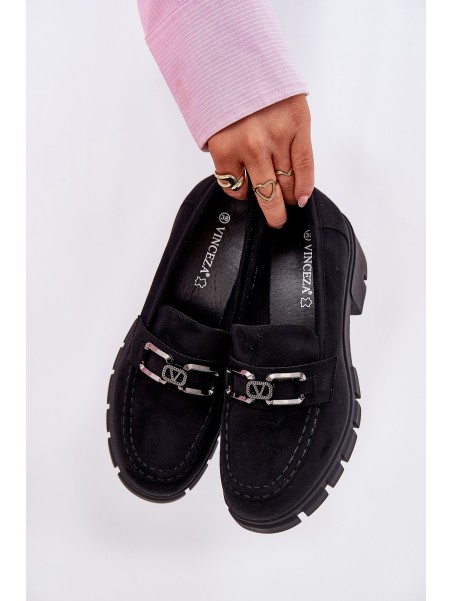 Eco Suede Women's Shoes With Decoration 39921 Black Vinceza