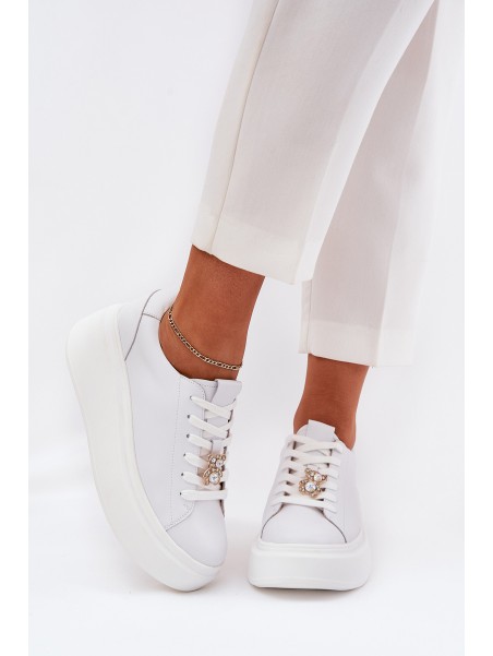 Women's Leather Sports Shoes On Platform With Clip Vinceza 39922 White