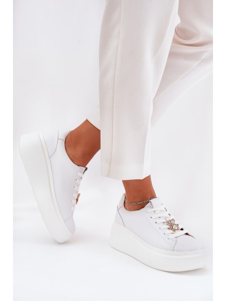 Women's Leather Sports Shoes On Platform With Clip Vinceza 39922 White