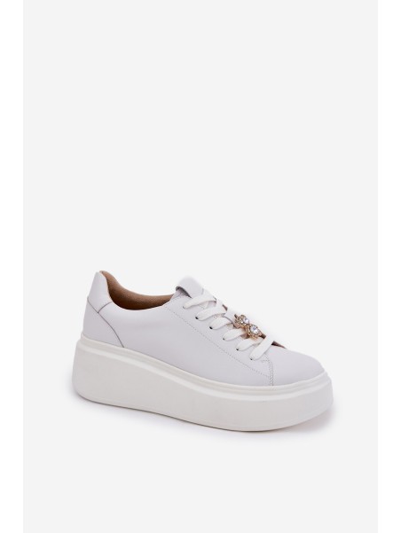 Women's Leather Sports Shoes On Platform With Clip Vinceza 39922 White