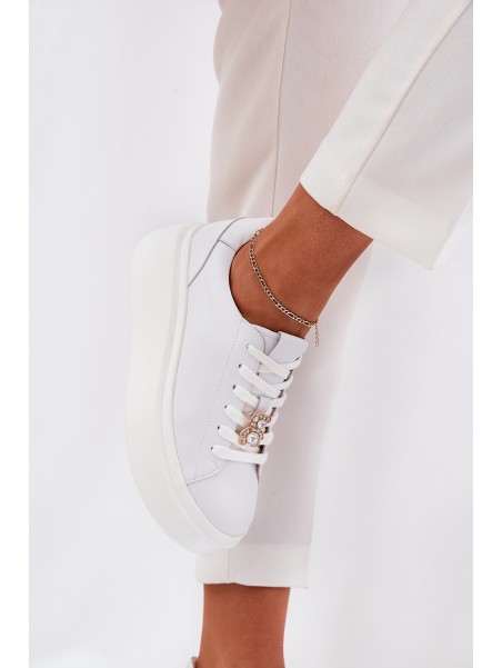 Women's Leather Sports Shoes On Platform With Clip Vinceza 39922 White