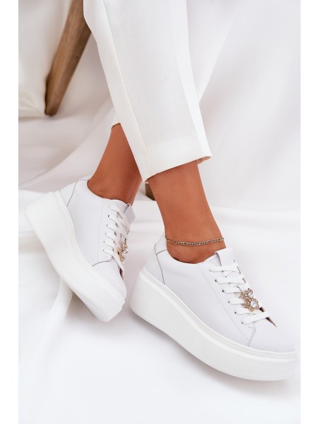 Women's Leather Sports Shoes On Platform With Clip Vinceza 39922 White