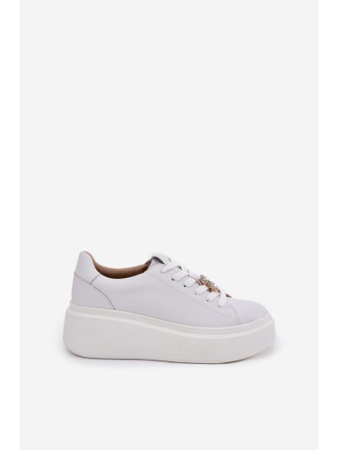 Women's Leather Sports Shoes On Platform With Clip Vinceza 39922 White