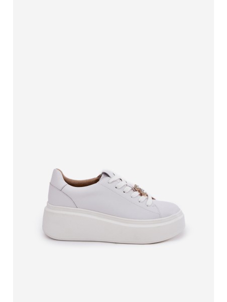 Women's Leather Sports Shoes On Platform With Clip Vinceza 39922 White