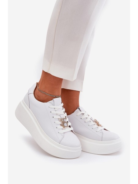 Women's Leather Sports Shoes On Platform With Clip Vinceza 39922 White