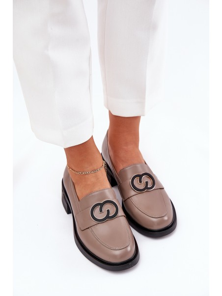 Leather Moccasins On Heel Vinceza 18102 Beige