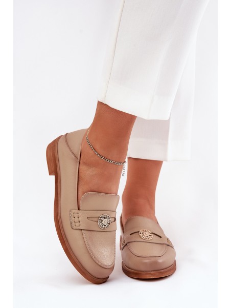 Elegant Women's Loafers Made Of Natural Leather Vinceza 18100 Beige