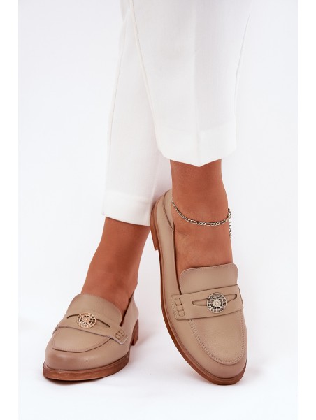 Elegant Women's Loafers Made Of Natural Leather Vinceza 18100 Beige