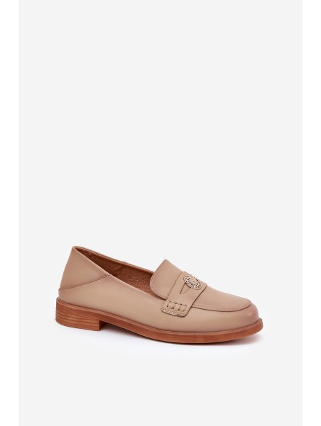 Elegant Women's Loafers Made Of Natural Leather Vinceza 18100 Beige