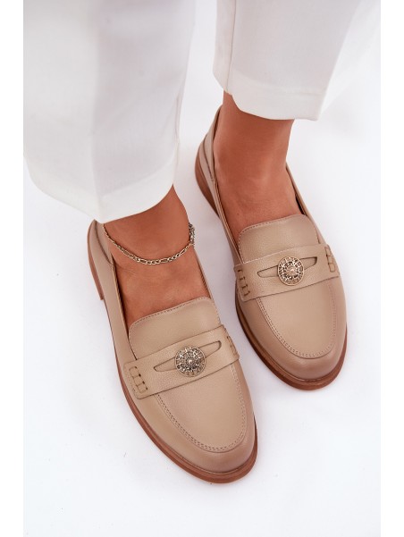 Elegant Women's Loafers Made Of Natural Leather Vinceza 18100 Beige
