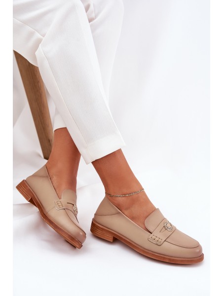 Elegant Women's Loafers Made Of Natural Leather Vinceza 18100 Beige