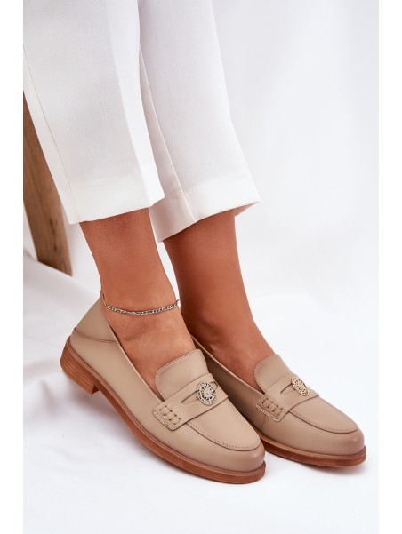 Elegant Women's Loafers Made Of Natural Leather Vinceza 18100 Beige