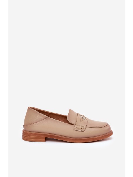 Elegant Women's Loafers Made Of Natural Leather Vinceza 18100 Beige