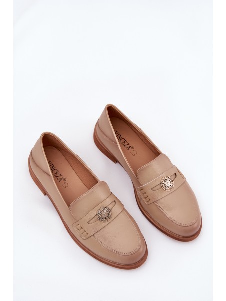 Elegant Women's Loafers Made Of Natural Leather Vinceza 18100 Beige