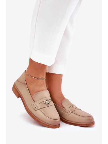 Elegant Women's Loafers Made Of Natural Leather Vinceza 18100 Beige
