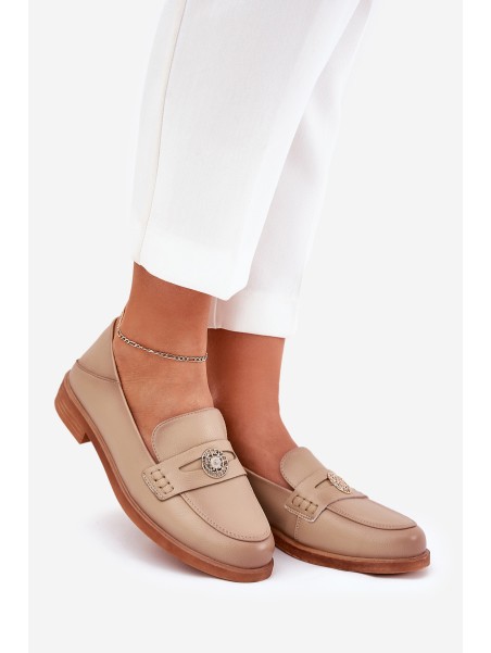Elegant Women's Loafers Made Of Natural Leather Vinceza 18100 Beige