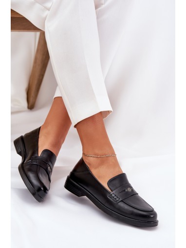 Elegant Women's Loafers Made Of Natural Leather Black Vinceza 18100