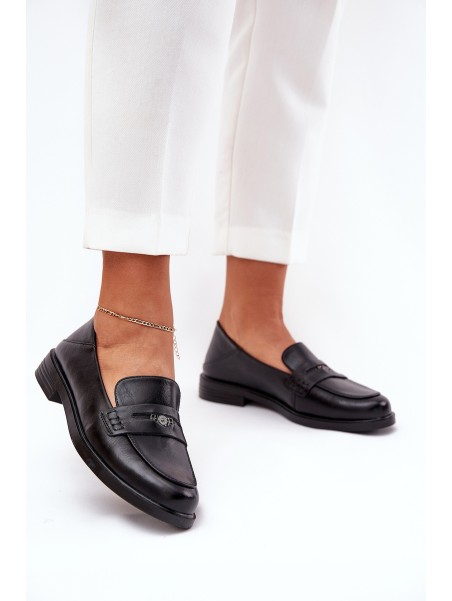 Elegant Women's Loafers Made Of Natural Leather Black Vinceza 18100