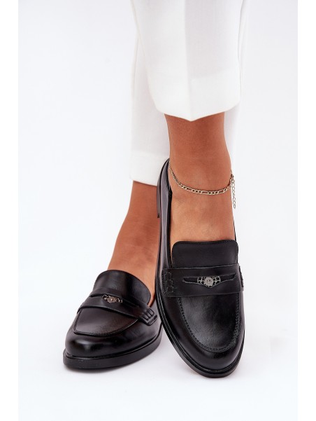 Elegant Women's Loafers Made Of Natural Leather Black Vinceza 18100