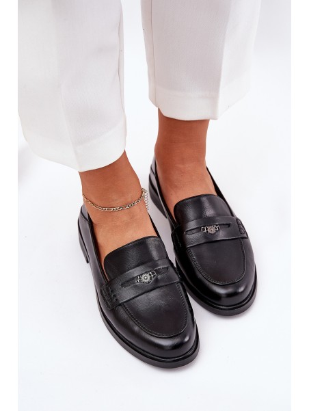 Elegant Women's Loafers Made Of Natural Leather Black Vinceza 18100