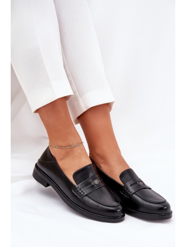 Elegant Women's Loafers Made Of Natural Leather Black Vinceza 18100