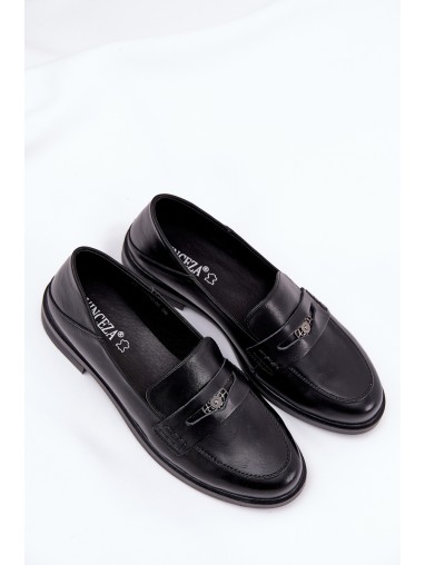 Elegant Women's Loafers Made Of Natural Leather Black Vinceza 18100