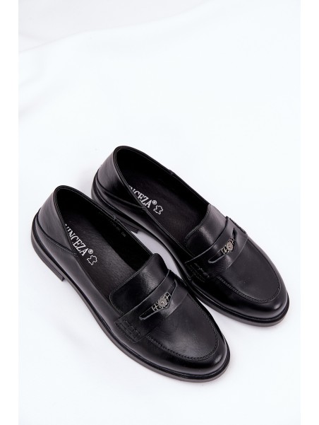 Elegant Women's Loafers Made Of Natural Leather Black Vinceza 18100