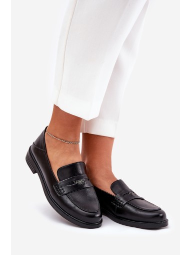 Elegant Women's Loafers Made Of Natural Leather Black Vinceza 18100
