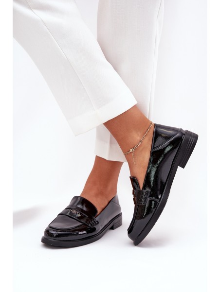 Elegant Patent Leather Women's Moccasins Made Of Natural Leather Vinceza 18100 Black