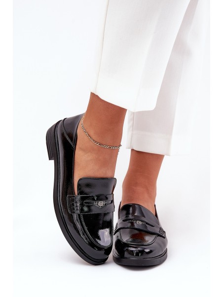 Elegant Patent Leather Women's Moccasins Made Of Natural Leather Vinceza 18100 Black