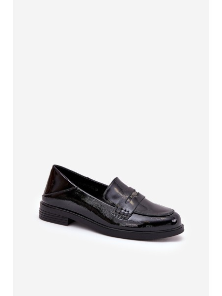 Elegant Patent Leather Women's Moccasins Made Of Natural Leather Vinceza 18100 Black