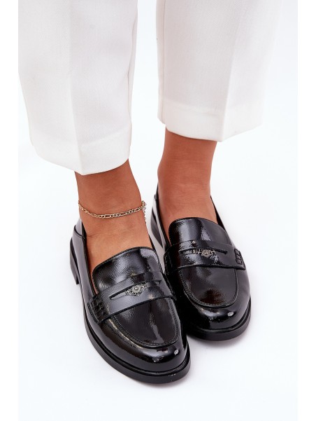 Elegant Patent Leather Women's Moccasins Made Of Natural Leather Vinceza 18100 Black