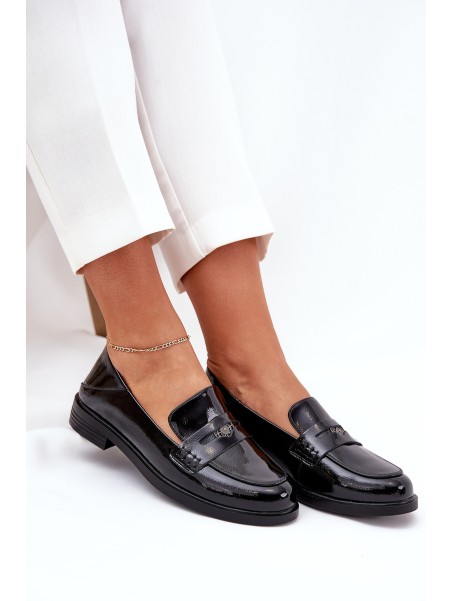 Elegant Patent Leather Women's Moccasins Made Of Natural Leather Vinceza 18100 Black