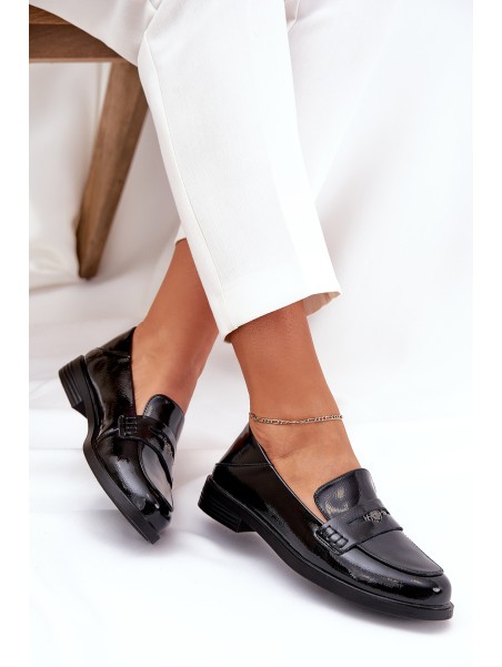 Elegant Patent Leather Women's Moccasins Made Of Natural Leather Vinceza 18100 Black