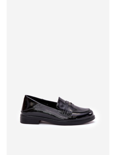 Elegant Patent Leather Women's Moccasins Made Of Natural Leather Vinceza 18100 Black
