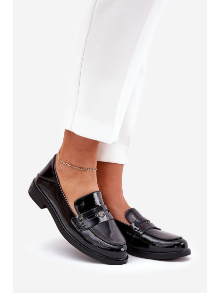 Elegant Patent Leather Women's Moccasins Made Of Natural Leather Vinceza 18100 Black
