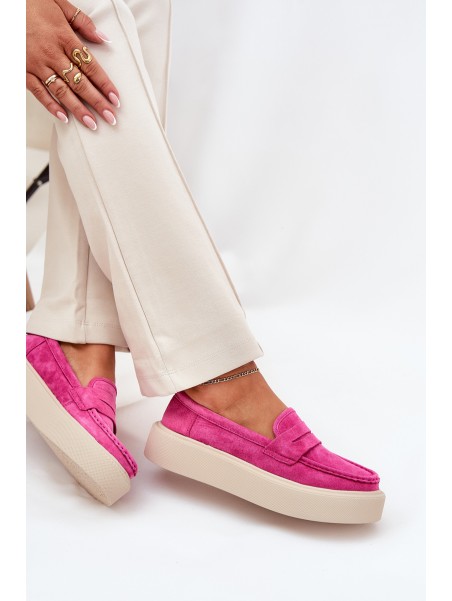 Women's Suede Moccasins On Platform Vinceza 79535 Fuchsia