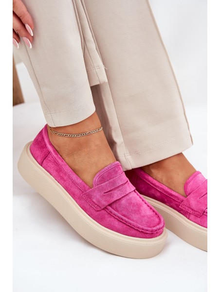 Women's Suede Moccasins On Platform Vinceza 79535 Fuchsia