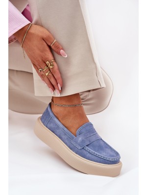 Ladies Suede Moccasins On Platform Vinceza 79535 Blue