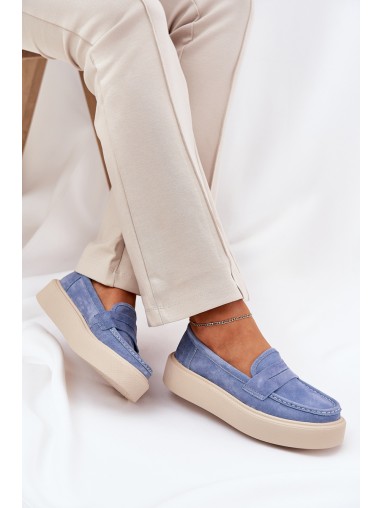 Ladies Suede Moccasins On Platform Vinceza 79535 Blue