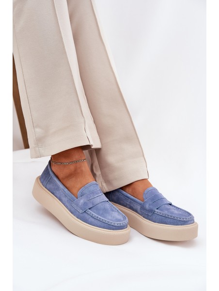 Ladies Suede Moccasins On Platform Vinceza 79535 Blue