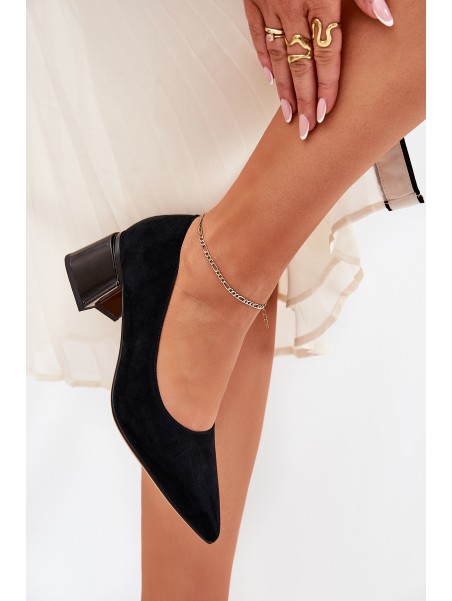 Suede Smooth Heels With Pointed Toes Black Vinceza 66736